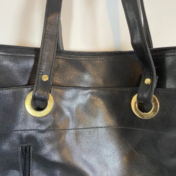Minimalist Women's Black Faux Leather Shoulder Tote Bag Medium - Picture 3 of 8
